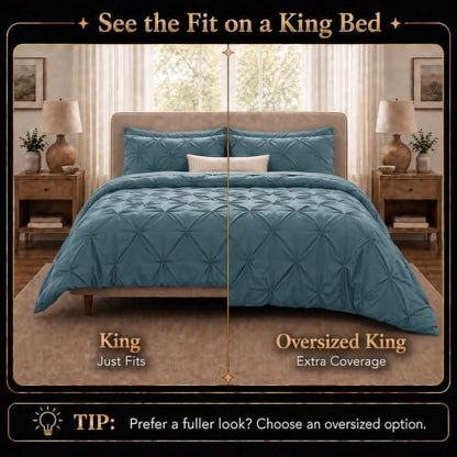 CozyLux Oversized King Comforter Set Mineral Blue, 7 Pieces Bed in a Bag