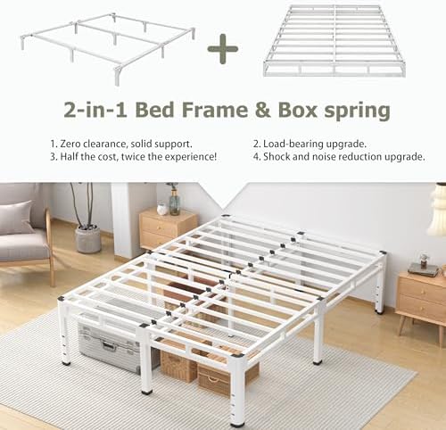 NKZ 2-in-1 Queen Size Metal Platform Bed Frame, 20 Inch Heavy Duty Bed Base