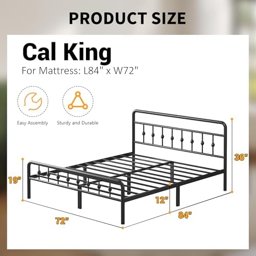 Lutown-Teen 12 Inch California King Bed Frames with Headboard and Footboard