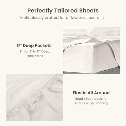 Bioweaves 100% Organic Cotton 1 Fitted Sheet Queen Size Only | 300 Thread Count Sateen Weave GOTS Certified with Deep Pocket - Cream
