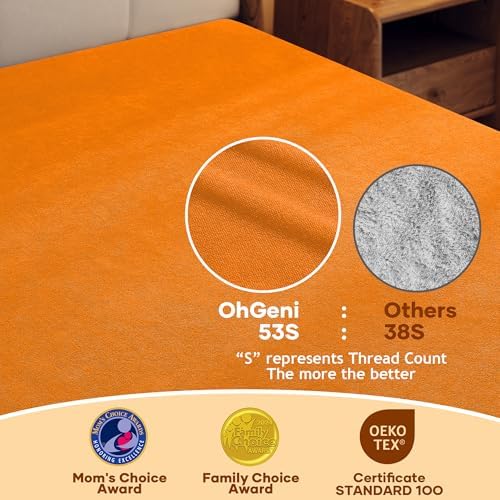 OhGeni Waterproof Mattress Protector, Queen Size Mattress Pad Fitted with Deep Pocket 6"-18", Breathable Noiseless & Soft, Washable Dirt-Proof Mattress Cover for Home, Hotel, Orange, Daybed Cover