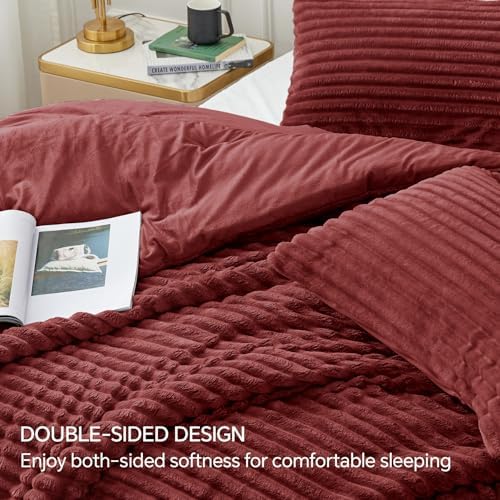 BEDELITE Fleece California King Comforter Set, Fluffy Bed Set, Burgundy