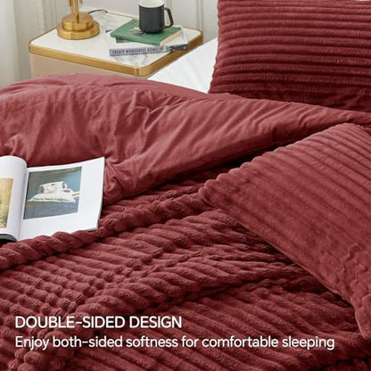 BEDELITE Fleece Twin/Twin XL Comforter Set, Fluffy Bed Set, Burgundy