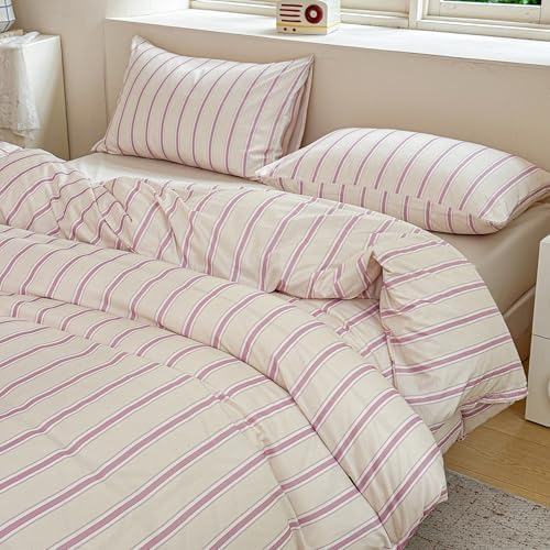 NSNLGSGC Pink Retro Striped Duvet Cover Set, Twin
