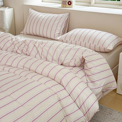 NSNLGSGC Pink Retro Striped Duvet Cover Set, Twin