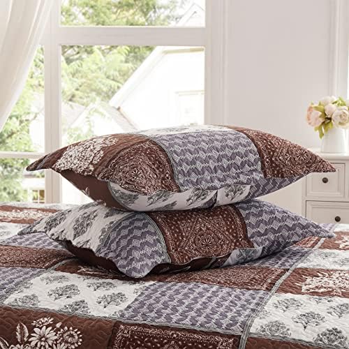 LEAONME 3 Pieces California King Size Quilt Set Brown Oversized 120x120 Inch Bedspread Coverlet Lightweight Microfiber Patchwork Bed Cover for All Seasons (1 Quilt, 2 Pillow Shams)
