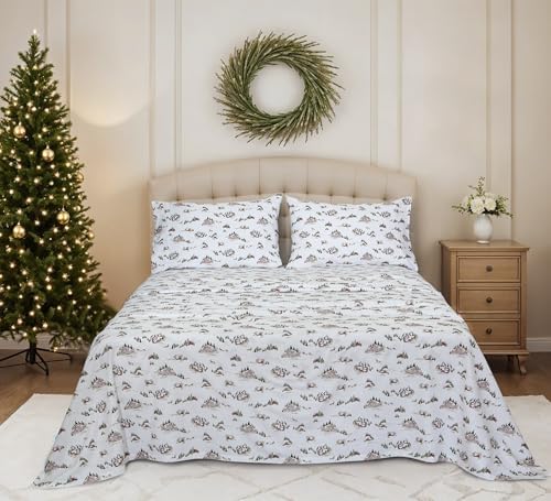 RUVANTI Flannel Sheets Set King Size,Hilly Huts