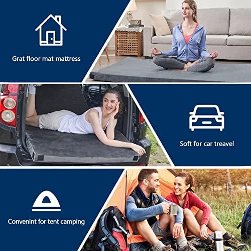 CYMULA Memory Foam Camping Mattress Pad, Sleeping Mat, Portable Roll Up Mattress for Adults, Camping Bed Pads for Sleepover, Car Bed with Travel Bag