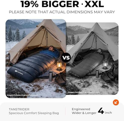 Cotton Flannel XXL Winter Sleeping Bags for Adults Big and Tall,Cold Weather 90x39 Inch Camping Sleep Bag,Waterproof Machine Washable 4 Season Outdoor Camping Gear,2-Way Zipper