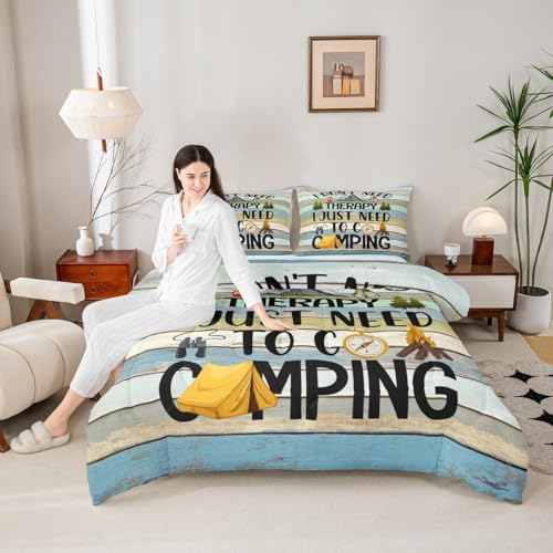RV Camper Trailer Comforter Set King,Watercolor Graffiti Wooden Door Bedding Set 3pcs for Kids Youths Room Decor,Adventure Sport Quilt Set,Country Duvet Insert with 2 Pillowcases