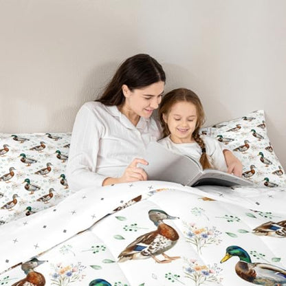 jejeloiu Mallard Duck Comforter Set Twin Size Hunting and Fishing Bedding Set for Kids Boys Girls Wild Animal Duvet Quilt Bedroom Decor Microfiber 2 Pcs with 1 Pillow Cases