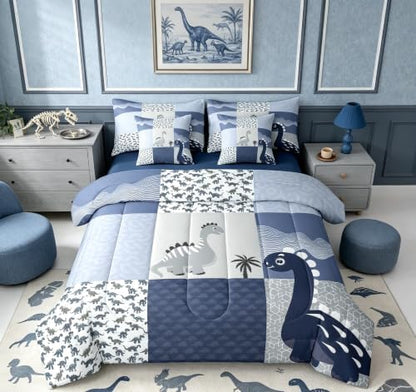 Feelyou Cute Dinosaur 7 Piece Bedding Set Full Size for Kids