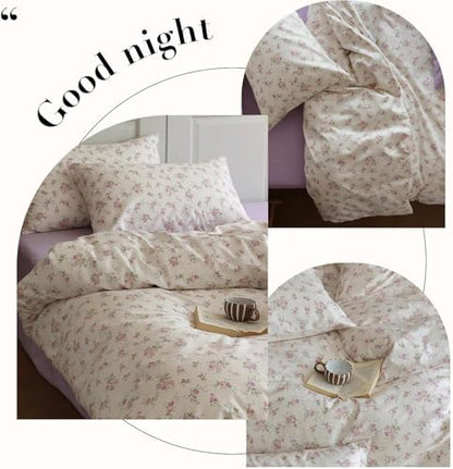 Vintage Floral Comforter Set King 3 Pieces Boho Floral Bedding Comforter Fluffy Soft Botanical Flowers Comforter with 2 Pillowcases Cottagecore Bedding Set Pink Purple Flowers King Comforter Set