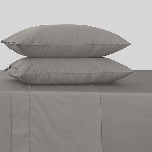 Feather & Stitch 500 TC Split King Size Sheet Set, 5 Piece Bed Sheets Set-2 Twin Fitted Sheet, 1 King Flat Sheet & 2 King Pillowcases, 18" Deep Pockets Sateen Weave Striped Bedsheet - (Ash Grey)