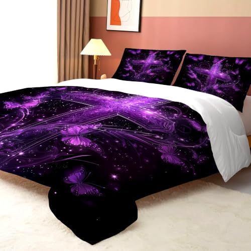 Cross Butterfly Comforter Full/Queen, Gothic Bedding for Girls