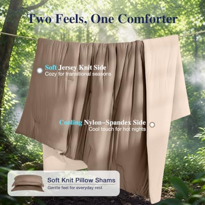 MUXHOMO Cooling Comforter Set King Size, Lightweight Summer Comforter for Hot Sleeper, Reversible Bedding with ICY Cooling Surface, Includes 1 Comforter (104"x90") and 2 Shams (20"x 36"), Khaki