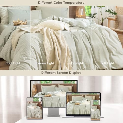 MooMee Striped Duvet Cover Set 100% Washed Cotton Linen Like Cal King
