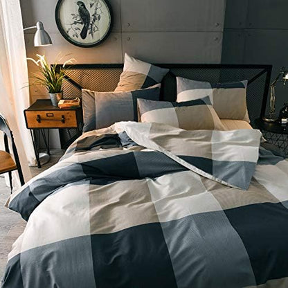 mixinni Twin XL Comforter Set Men Boys Geometric Checkered Plaid Printed Bedding Comforter for All Season Soft Lightweight Bedding Set-Twin XL Size