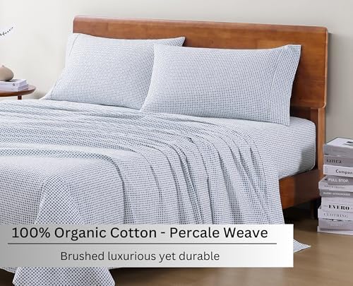 LANE LINEN Twin Sheet Set 100% Organic Cotton Percale Cooling - Polka Dot