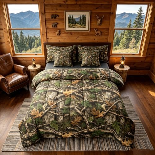Erosebridal Camouflage Queen Comforter Set with Sheets 7 Piece Hunting Camo Bed in A Bag Vintage Woodland Bedding Sets for Kids Adults Country Farmhouse Cabin Bed Set