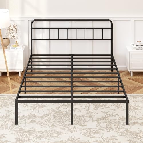 Kujielan 12 inches Queen Size Bed Frame with Minimalist Headboard, Black