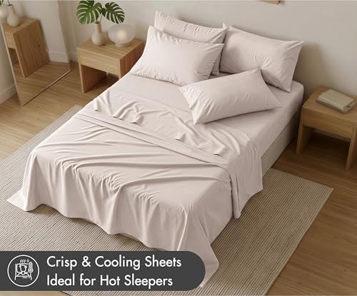 RUVANTI 100% Cotton Twin XL Sheets, Percale Weave Twin XL Set, Soft Beige