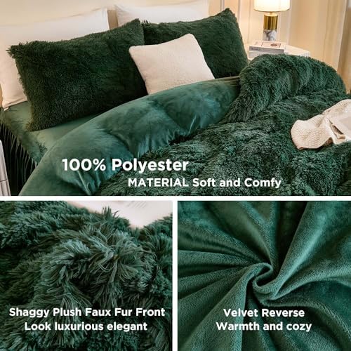 Andency Dark Emerald Green California King Comforter Set, Fluffy Bed Set