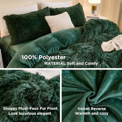 Andency Dark Emerald Green California King Comforter Set, Fluffy Bed Set