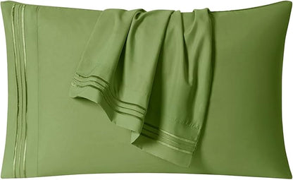 Clara Clark Bed Sheets, Premier 1800 Series 4 Piece Bed Sheet Set, Deep Pocket, Wrinkle, Fade, Stain Resistant, Luxury Soft Bedding Sheets & Pillowcases, California King, Calla Green