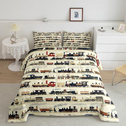 Feelyou Kids Vintage Train Comforter Set Twin Size Boys Girls