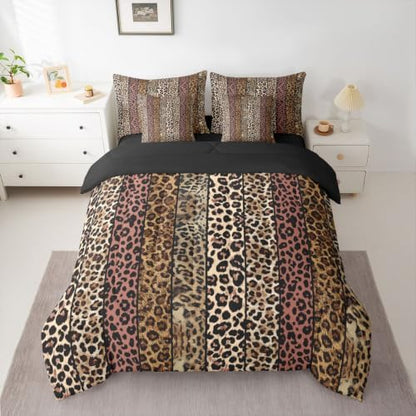 Erosebridal Dusty Rose Leopard Print King 7-Piece Comforter Set for Men Women Adults - African Cheetah Printed Bedding Set with Sheets Wild Safari Animal Bed in a Bag Modern Leopard Print Bed Sets