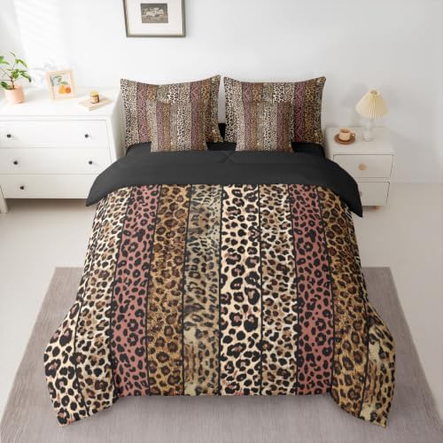 Erosebridal Dusty Rose Leopard Print Twin Size Bedding Set for Men Women Adults - Cheetah Printed 7 Pieces Comforter Set with Sheets Wild Safari Animal Bed in a Bag Modern Leopard Print Bed Sets