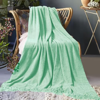 Chenille Throw Blanket for Couch 50" x 60", Mint Green