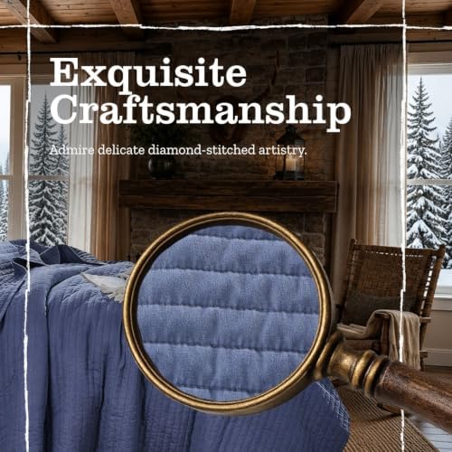 DOWN HOME Queen Quilt Bedding Set with Shams, Vintage Washed Soft Quilted Blanket Thin Comforter Lightweight Bedspread Coverlet Bed Cover, Brushed Microfiber Stripe Stitching, Vintage Denim, 86"x90"
