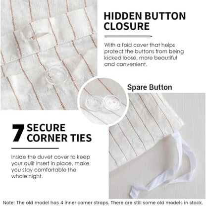 Simple&Opulence 100% Linen Duvet Cover Set 3pcs Yarn Dyed Vertical Pinstripe Ticking Pattern Natural French Washed Flax Breathable Farmhouse Bedding - Cinnamon Stripe, King Size