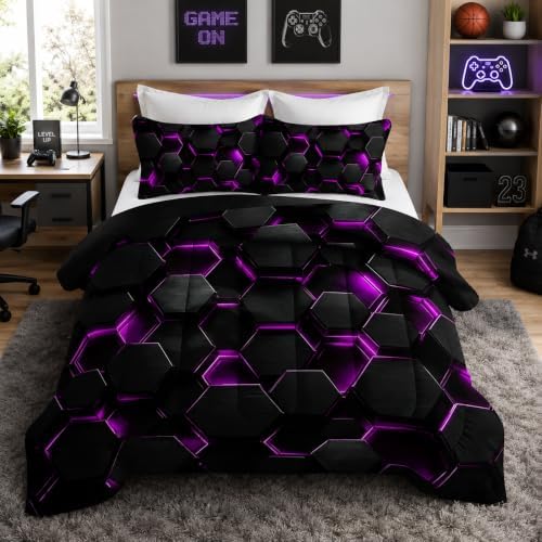 Hexagonal Geometric Comforter Sets King Size with 2 Pillowcases.