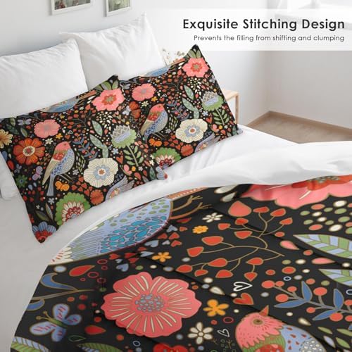 Pamnest Full Comforter Set, 3 Pieces Floral Bird Bedding, All Season