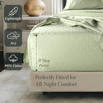 Threadmill 400TC Egyptian Cotton Twin Sheet Set, Jacquard, Sage Green