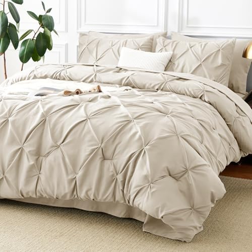 CozyLux California King Comforter Set Oatmeal, 7 Pieces Bed in a Bag
