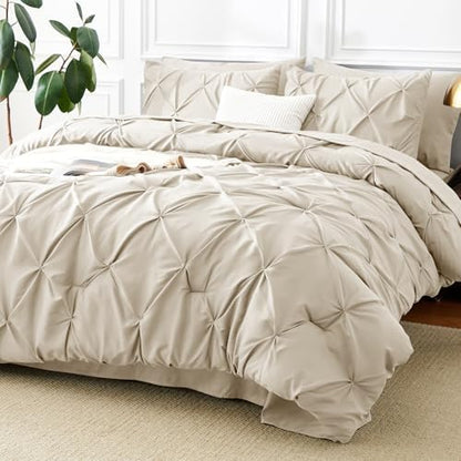 CozyLux California King Comforter Set Oatmeal, 7 Pieces Bed in a Bag