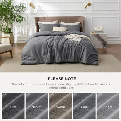 Bedsure Dark Grey King Size Comforter Set, Cationic Dyed Bed Set 3 Pcs