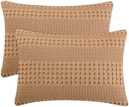 PHF Cotton Waffle Pillow Shams King Size 20" x 36", Clay, No Insert