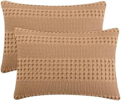 PHF Cotton Waffle Pillow Shams King Size 20" x 36", Clay, No Insert