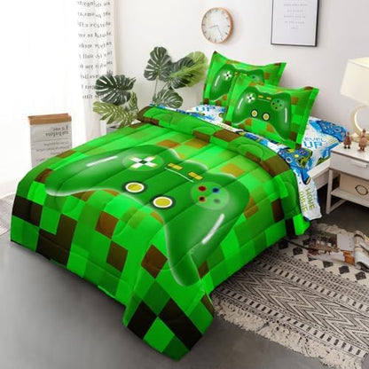 Twin Size Gaming Bedding Set for Teens Boys 5 Pieces Bed in A Bag