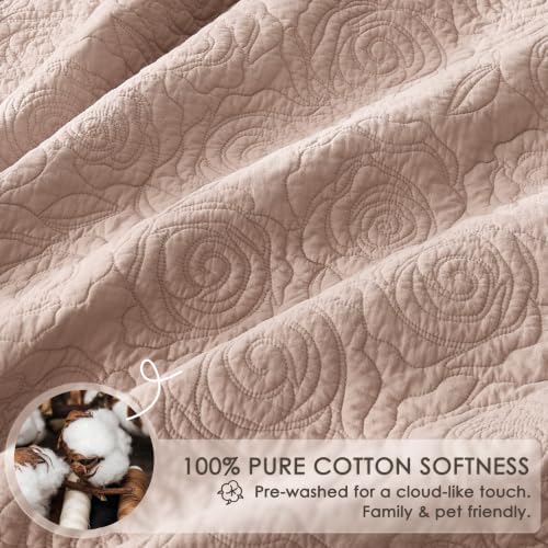 WDCOZY 100% Cotton Cal King Quilt Bedding Sets Floral Rosette Pink
