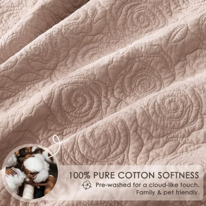 WDCOZY 100% Cotton Cal King Quilt Bedding Sets Floral Rosette Pink