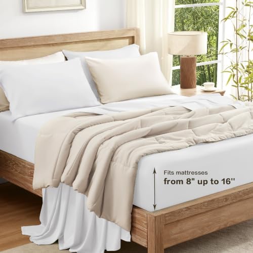 Andency Sateen Sheets Set, 100% Viscose Derived from Bamboo, Hotel Luxury Silky & Cooling for Hot Sleepers, Deep Pocket Up to 16", White King