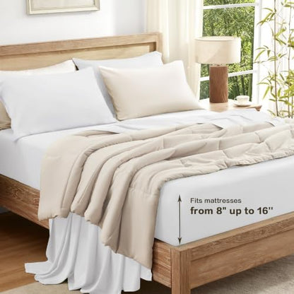 Andency Sateen Sheets Set, 100% Viscose Derived from Bamboo, Hotel Luxury Silky & Cooling for Hot Sleepers, Deep Pocket Up to 16", White King