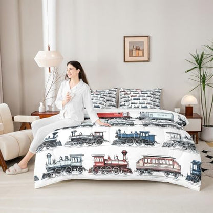 Feelyou Retro Train Comforter Set Twin Size 7 Pcs Bedding Set Boys Girls