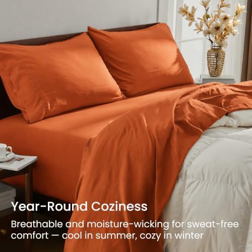 GOKOTTA 4 Piece Full Size Sheets Set - Soft, Breathable & Cozy - Orange